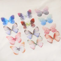 10pcs double layer chiffon rhinestone colorful butterfly patch clothes earring applique diy apparel sewing clothing accessories