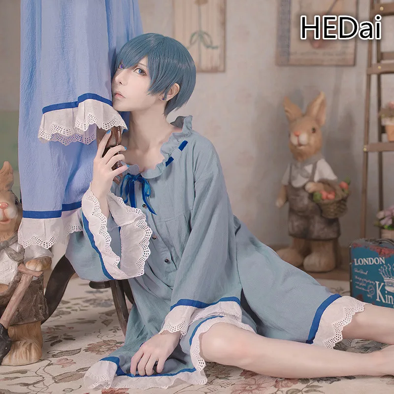 Костюм для косплея из аниме Черный Батлер одежда сна голубая ночная рубашка