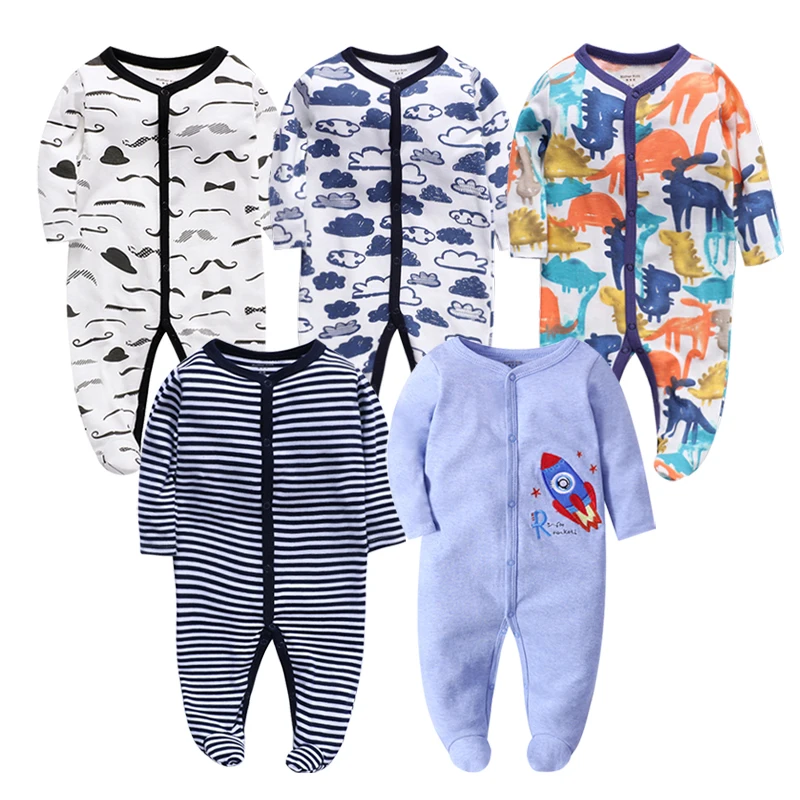 

6pieces/Lot Baby Rompers Newborn Baby Girls Boys Clothes 100% Cotton Long Sleeves Baby Pajamas Cartoon Printed Baby's Sets