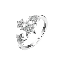 100 real silver color star adjustable ring for fashion women party minimalist fine jewelry 2021 cute accessories gift