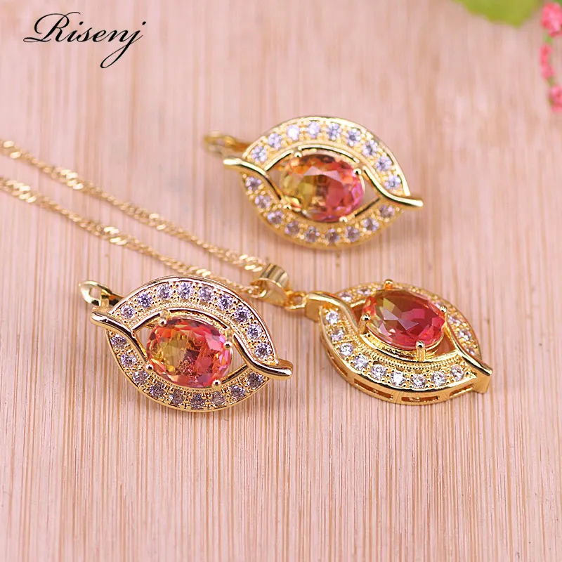 Комплект из колье и серёг под розовое золото 18 карат | Украшения аксессуары