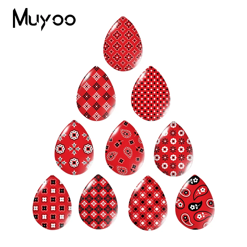 

2020 New Red Pattern Tear Drop Glass Cabochon Art Painting Handmade Printed Photo Jewelry DIY Accessories