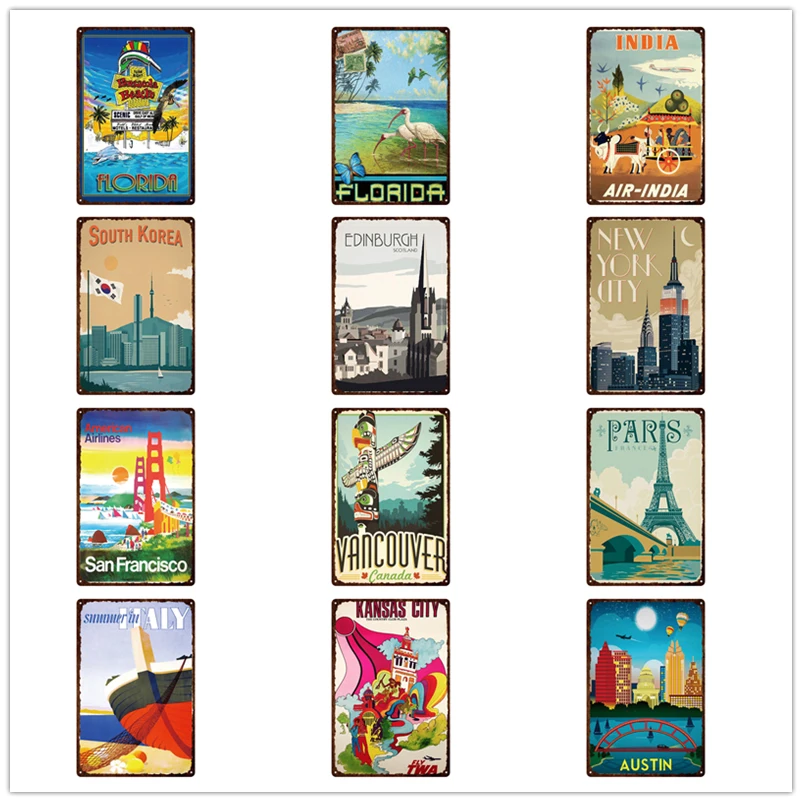 Дорожный мир металлический знак Ретро Мультфильм городской пейзаж Оловянная