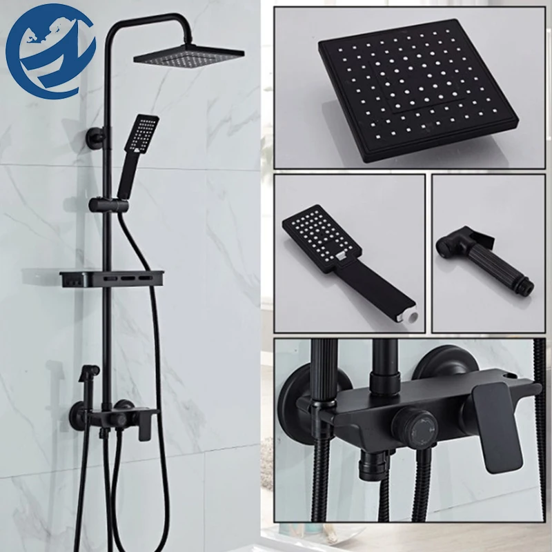 Черный тропический душ Смеситель кран повернуть Ванна Носик настенное крепление