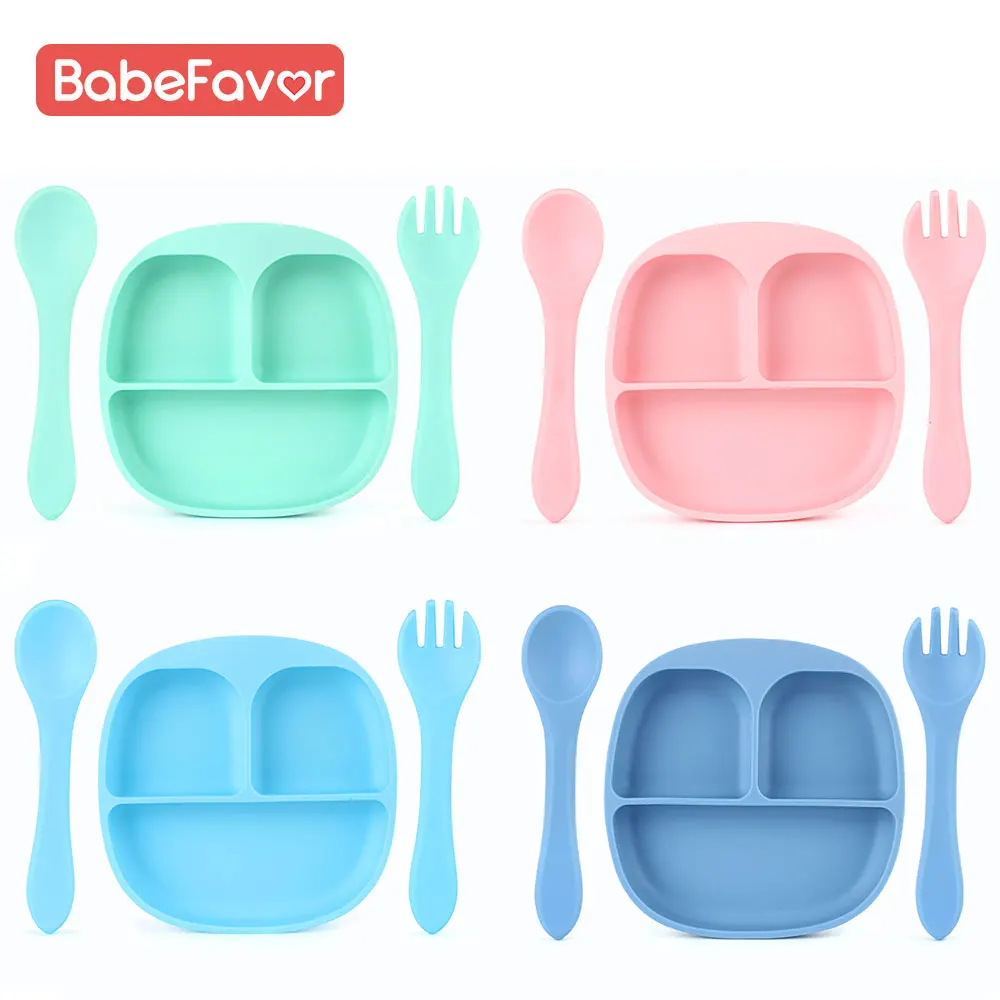 

Children Plate Spoon Fork Silicone Food Grade Waterproof Suction Bowl Kids Dishes Kitchenware Baby Feeding Tableware Set Stuff