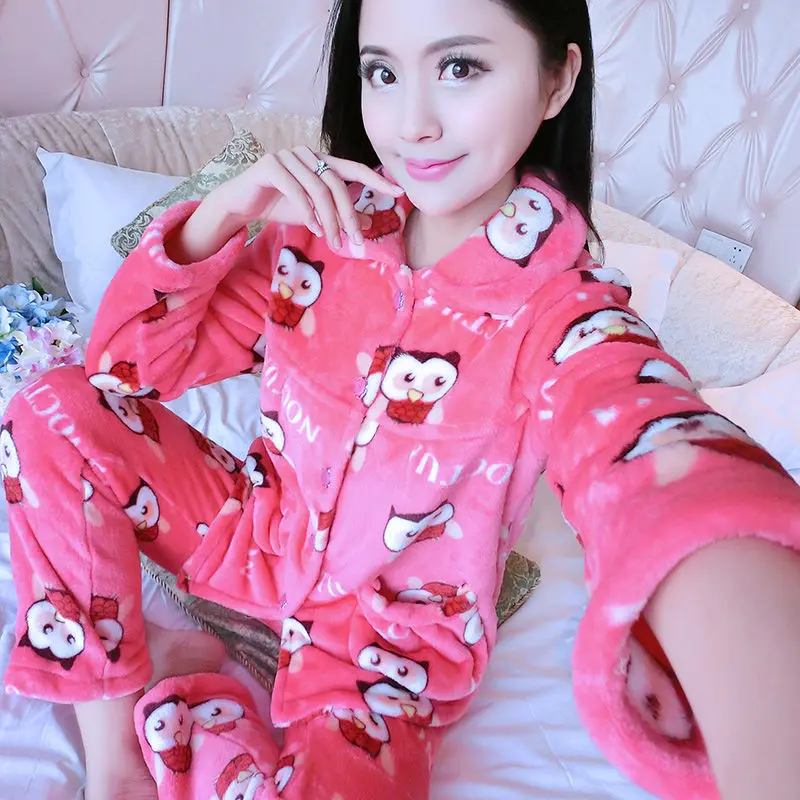 Style 1 Зимний пижамный комплект, Женская плотная фланелевая сексуальная пижама с принтом, Женская домашняя одежда для сна, длинные штаны, 2 шт./компл - Цвет: Style 1