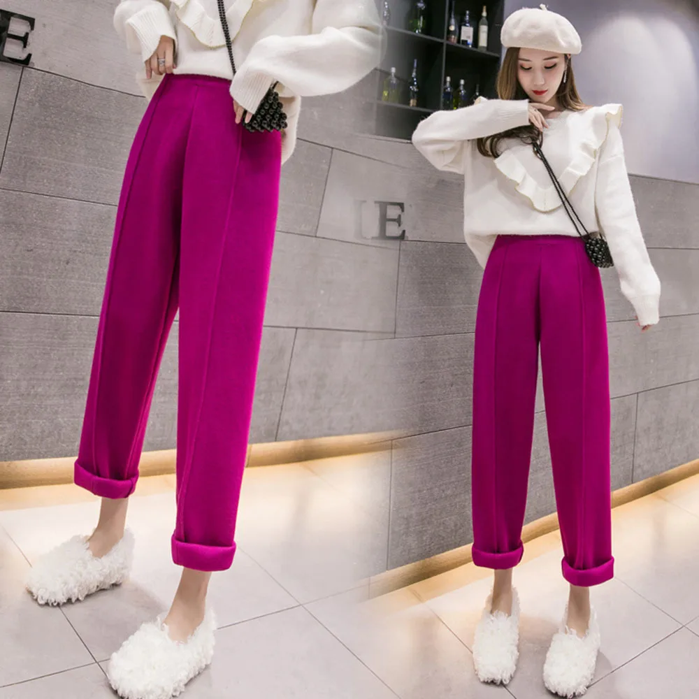 

Women 2022 Autumn Winter Knitted Thick Warm Pants Female High Waist Harem Pants Solid Casual Pants Workwear Carrot Trousers