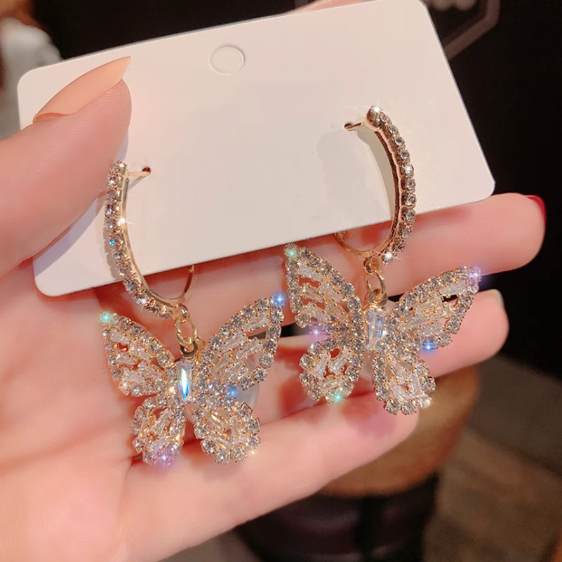 

Full Diamond Butterfly Earrings Korean High-end Earrings Fashion Net Red Earrings Women