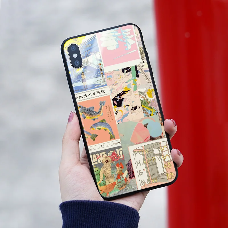ЯПОНСКИЕ ВИНТАЖНЫЕ коллажи Ukiyo e мягкий силиконовый стеклянный чехол для