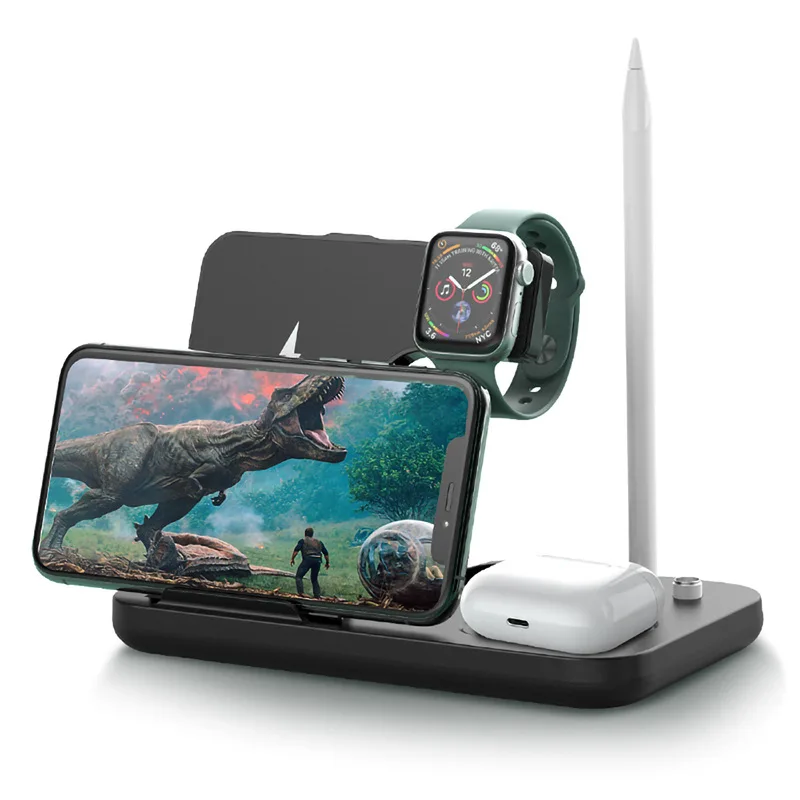 

4 in 1 Mobile Phone Holder Stand Charger Fast Wireless Charging 15W Foldable Storage Watch Capacitive Pen