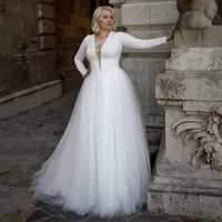 elegant long sleeves plus size wedding dresses o neck applique a line sweep train womens bridal gowns mariage dress