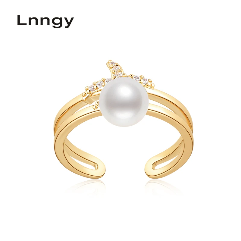 

Lnngy 14K Gold Filled Ring 7-7.5mm Natural Cultured Freshwater Pearl Adjustable Starfish Ring Women Anniversary Fine Jewelry