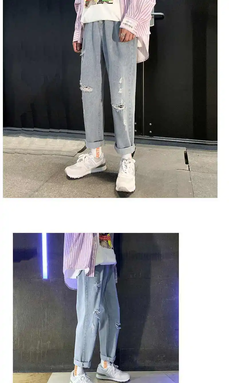 

Japan New Skinny Jeans Men Streetwear Destroyed Ripped Jeans Homme Hip Hop Broken Graffiti Print Pencil Biker Denim Pants Hole