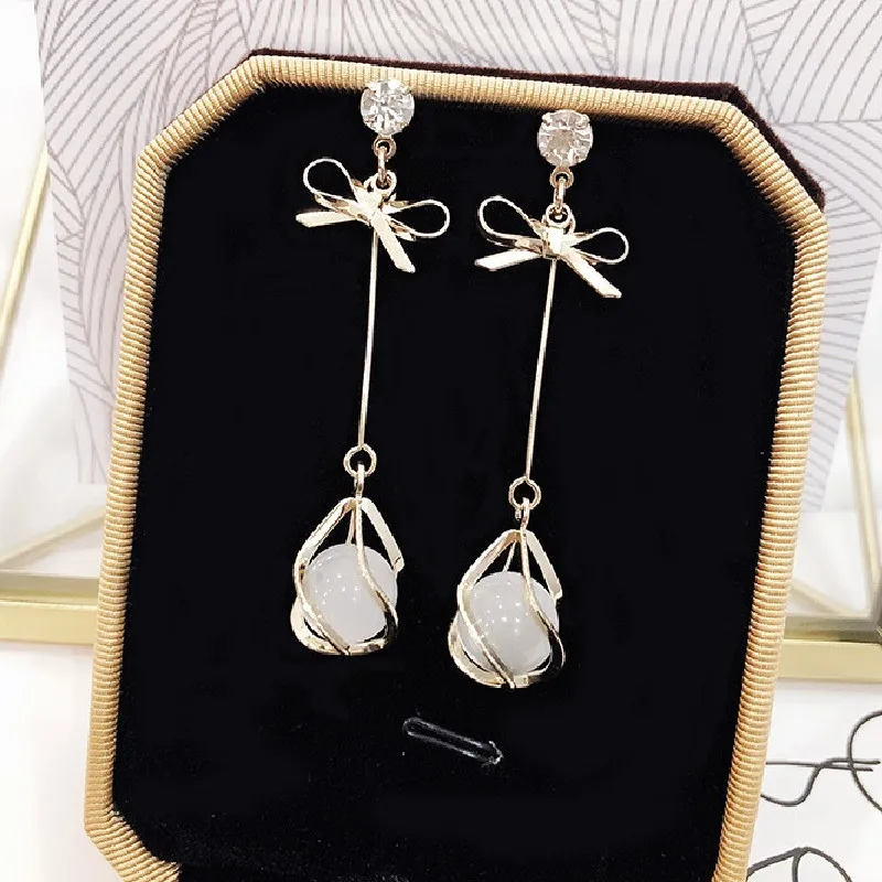 

Simple Temperament Bowknot Opal Dangle Earrings Jewelry Accessories 2021