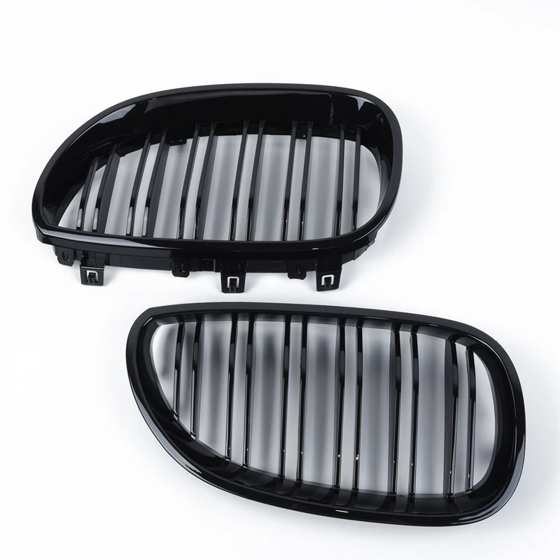

1 Pair Gloss Black Front Kidney Grill Double Slat Double Line Grille for BMW E60 E61 5 Series 2003-2010 Car Accessories Coupe