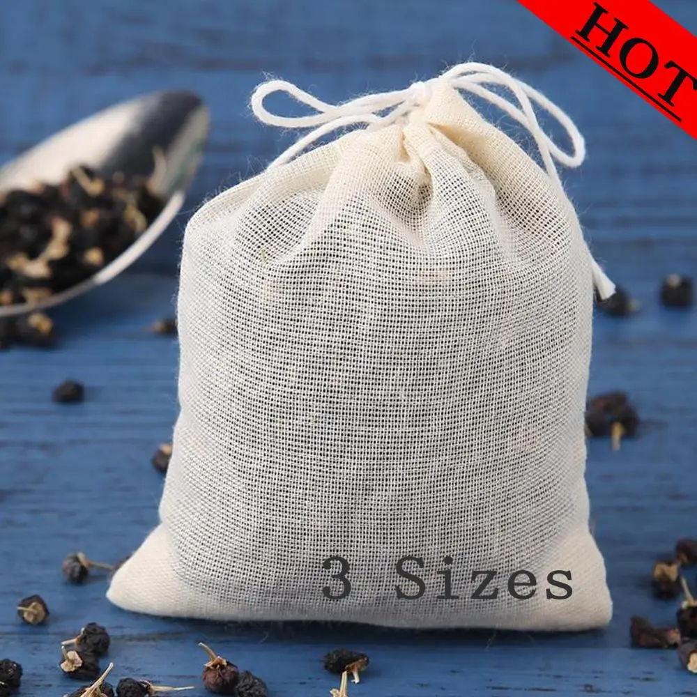 

20-100pcs Empty Tea Bag Cotton Tea Spice Separate Filter Bag Seal Spice Filters Teabags for Tea Infuser with String Tea Tools