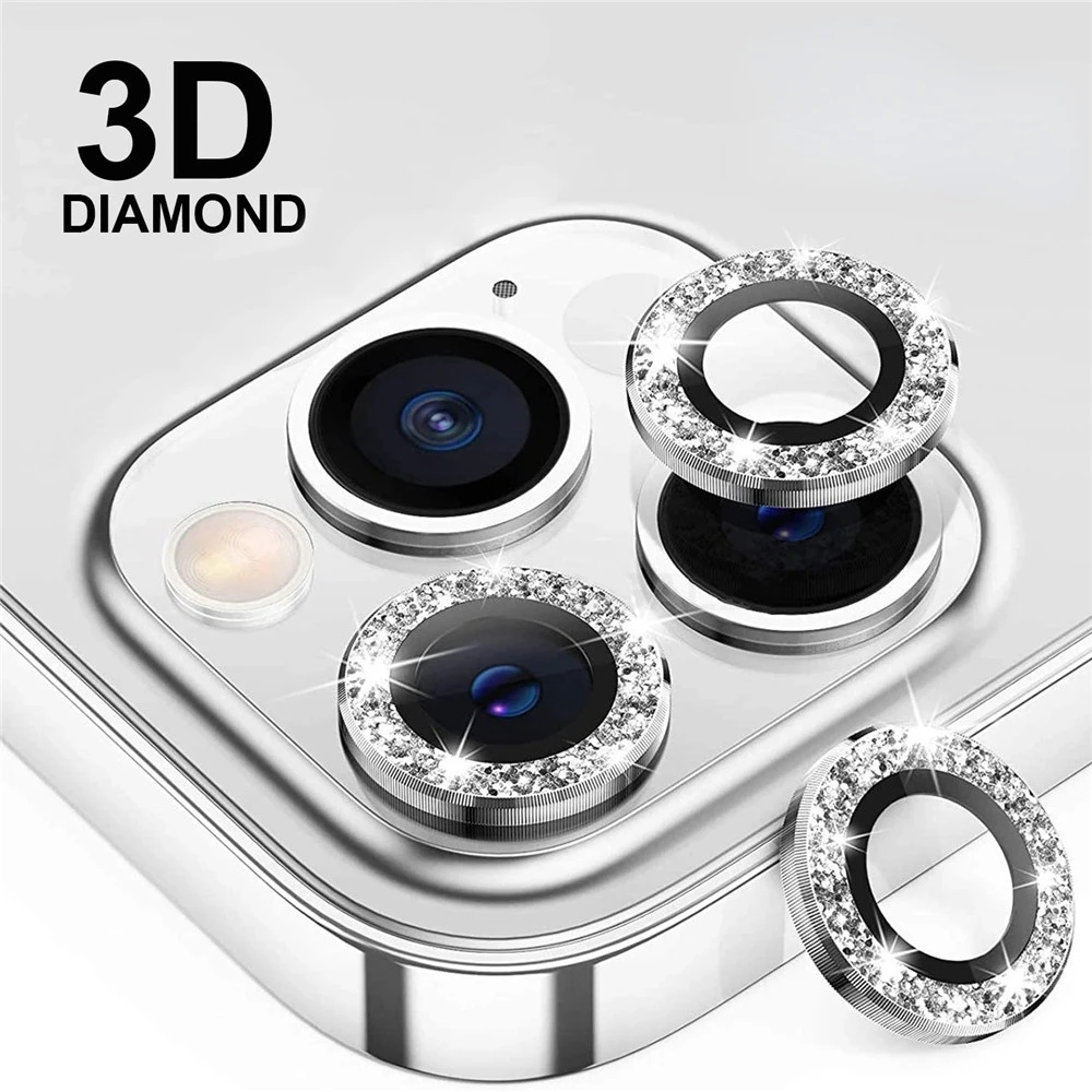 Glitter Tiny Diamond Alloy Ring Glass Tempered Camera Circle Cover For iPhone 13 Pro Max 12 11 Bling Lens Protector Sticker Film
