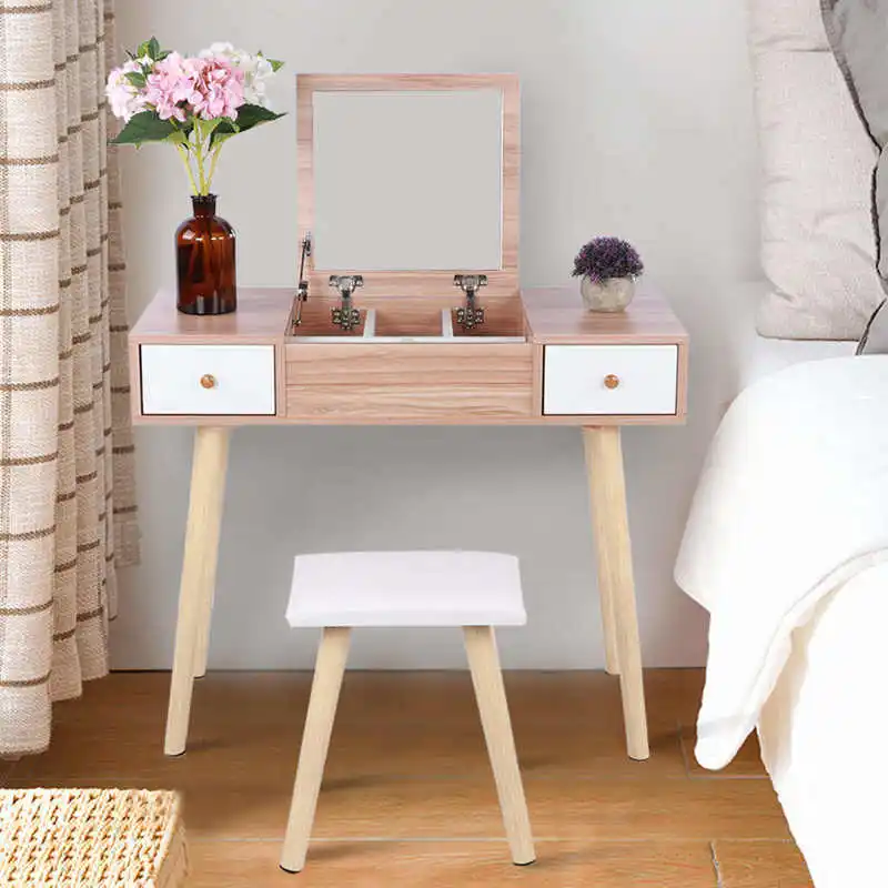 Деревянный туалетный столик TOPINCN из сосны набор табуретов макияжный с ящиками и