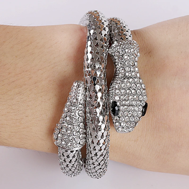 Женский браслет со змеиным плетением золотистый и серебристый на спирали в