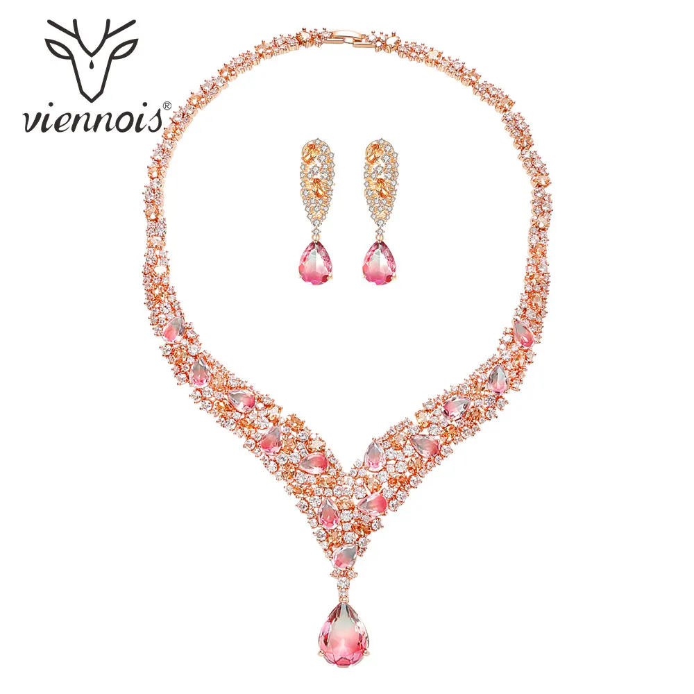 Viennois модный набор украшений для женщин Красочные циркония ожерелье и серьги