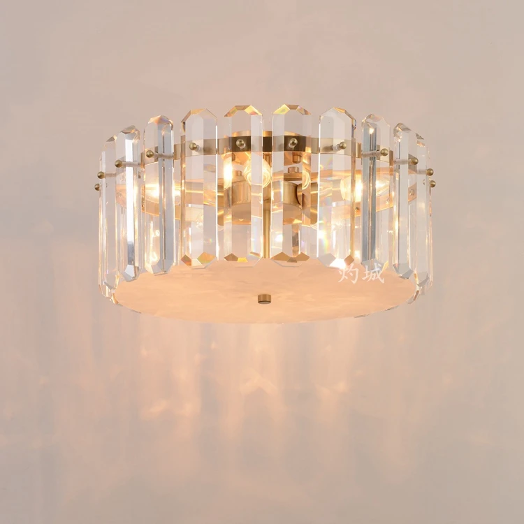 

Copper crystal bedroom ceiling lamp Nordic minimalist post-modern light luxury round study room lamp