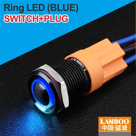 B Ring Button Plug LANBOO черный корпус цвет головы 12 мм водонепроницаемый миниатюрный кнопочный переключатель с лампой 12V24V220V - Цвет: B Ring Button Plug