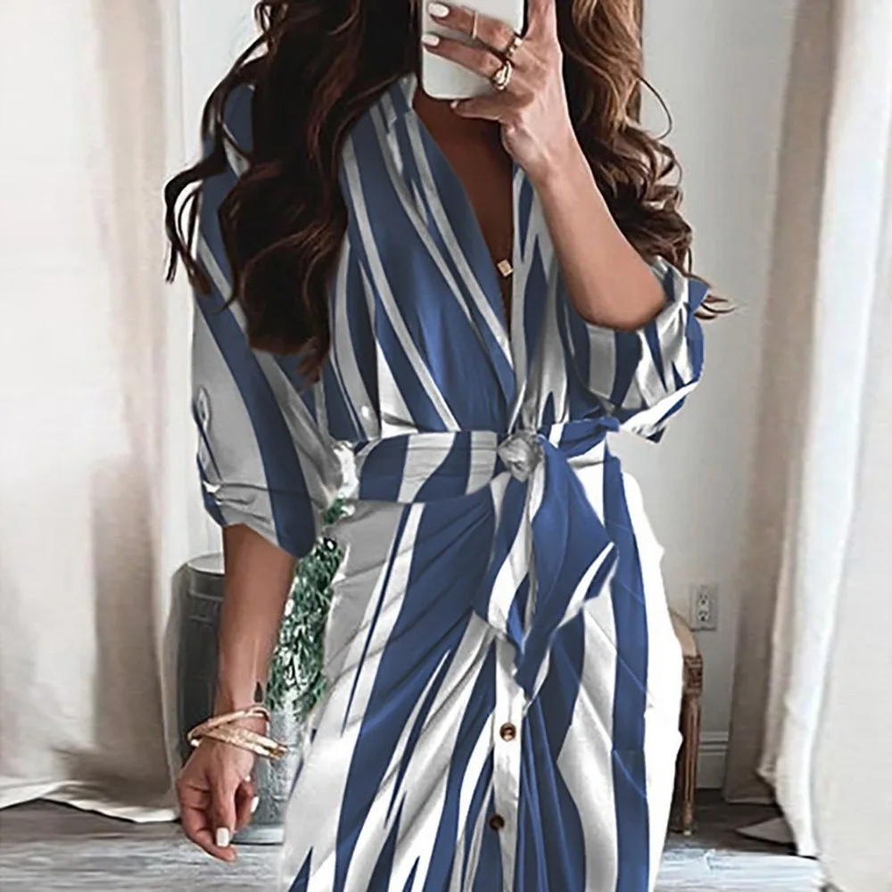 

Fashion Collar Dress Party Dresses Elegant Button Office Ladies Shirt Dress Women Summer Short Sleeve Slit Long Dress 2021