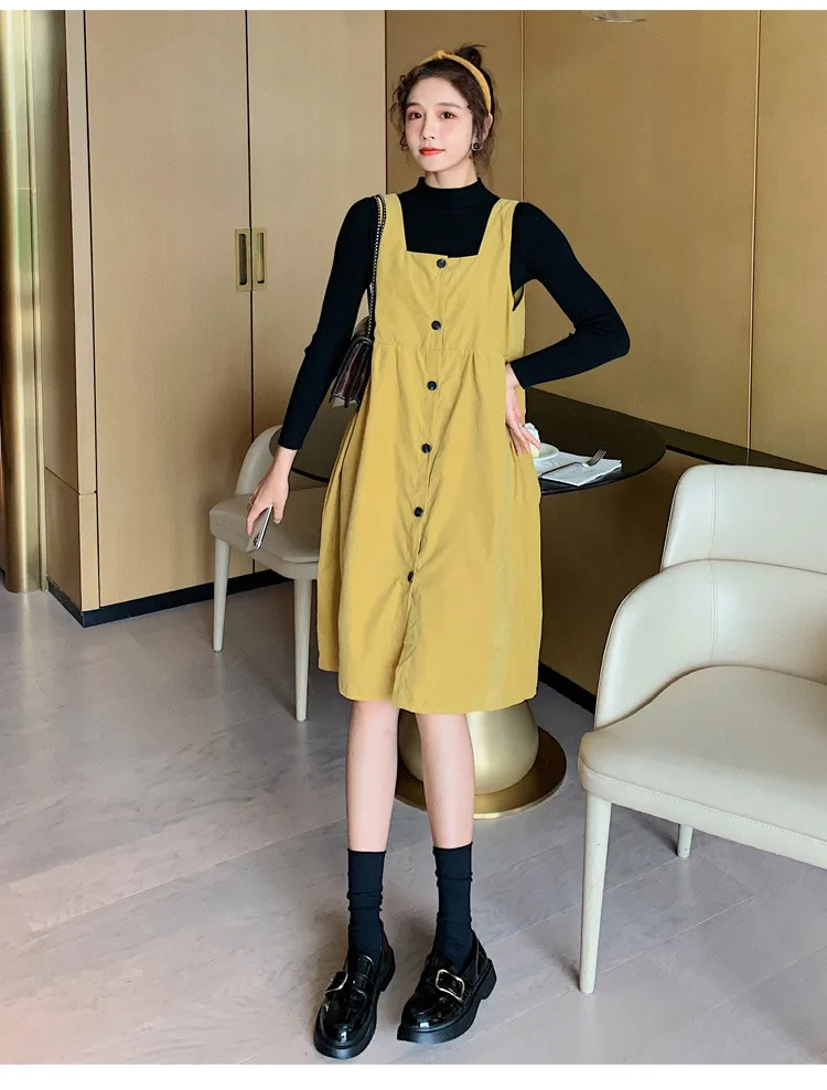 

Autumn new maternity long sleeve shirts + strap dress two-piece sets fashion elegant pregnancy clothes pregnant women outfits