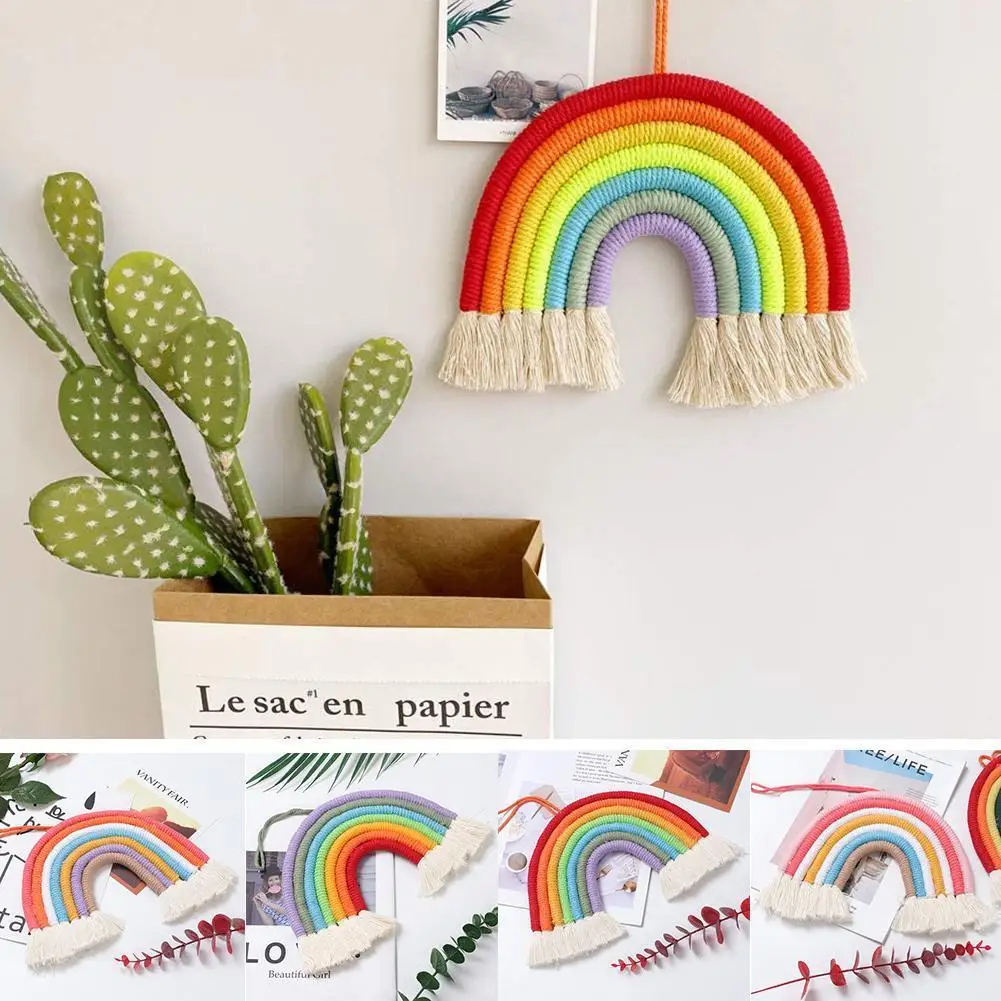 

7 линий, Радужный гобелен ручной работы, цветная хлопковая нить для вечерние, украшение с кисточками, макраме, подвесная комната, детский гоб...