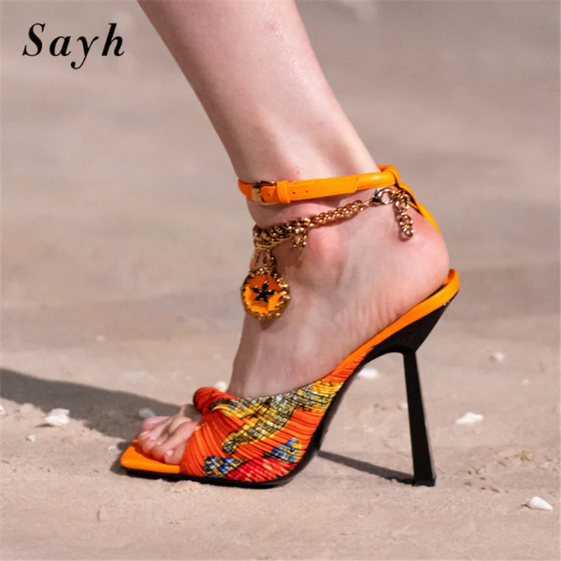 

Summer Women Runway High Heel Pumps Peep Toe Stiletto Floral Sandals Ankle Strap Party Gladiator Sexy Shoes