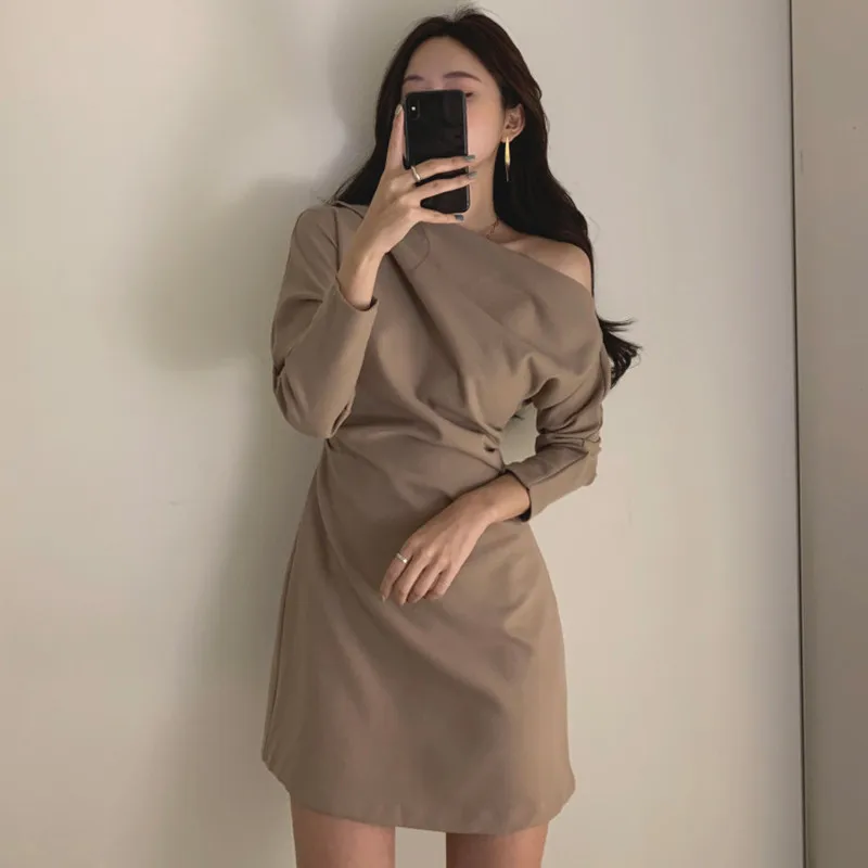 Женское платье с высокой талией OCEANLOVE элегантное однотонное в Корейском стиле