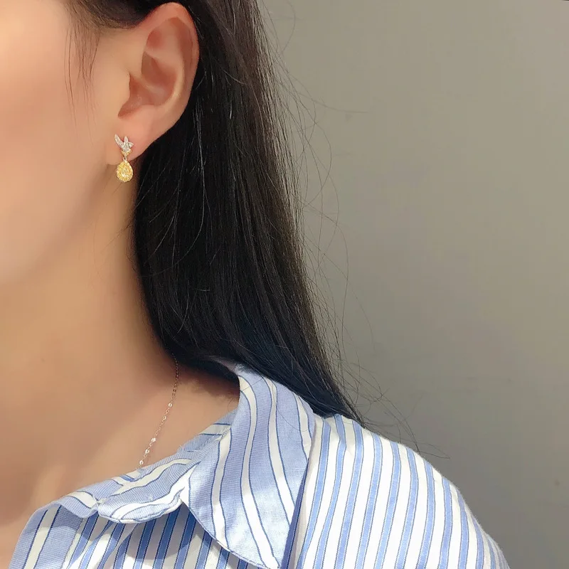 

Korean Style Water Drop Pear Shape and Silk Hanging Dangle Earrings with Yellow CZ 2021 New Fashion Trend Women Party Jewelry
