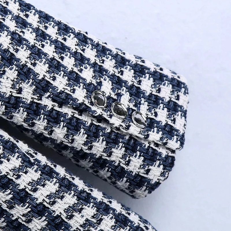 

2021 New Spring Women Double Breasted Casual Plaid Suit Coat Female Long Sleeve Outerwear Office Lady Loose Tops C1092