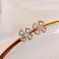korean style four leaf clover earring flower earrings for girl metal inlaid zircon hollowed out earring womens accessories