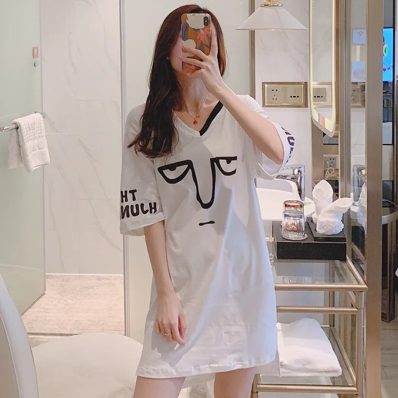 2020 модное женское Ночное платье топ для сна с милыми эмоциями и иконами одежда