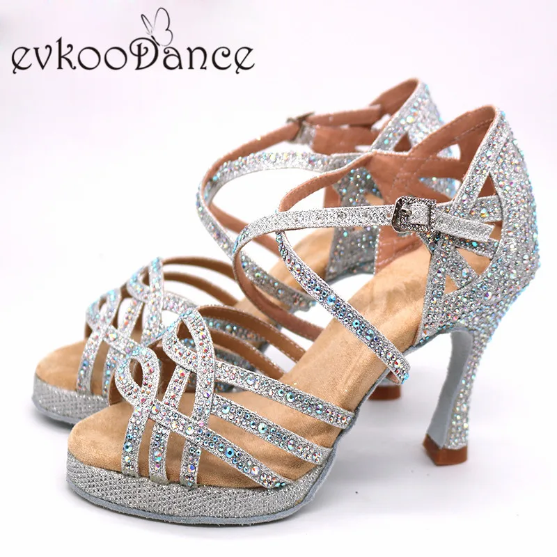 Evkoo/Танцевальная US4-12, размеры: черный, серебристый, со стразами, Zapatos De Baile, профессиональная обувь для танцев на каблуке 10 см, женская обувь Evk599