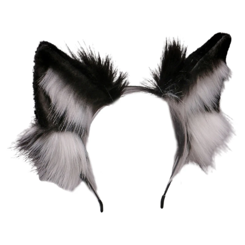 

Free shipping Lovely Faux Fur Wolf Ears Headband Realistic Furry Fluffy Animal Hair Hoop Lolita Anime Masquerade Cosplay Costume