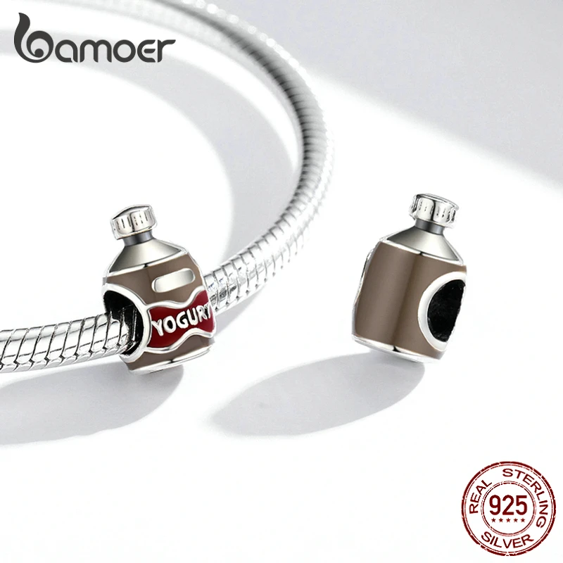 Bamoer 925 пробы Серебряный кулон в виде флакона йогурта для друзей форме перка
