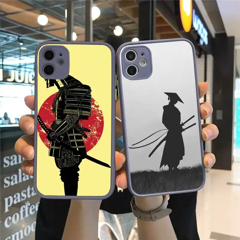 

Japan The samurai Ninja Phone Case For iPhone 12 11 Mini Pro XR XS Max 7 8 Plus X Matte transparent Gray Back Cover