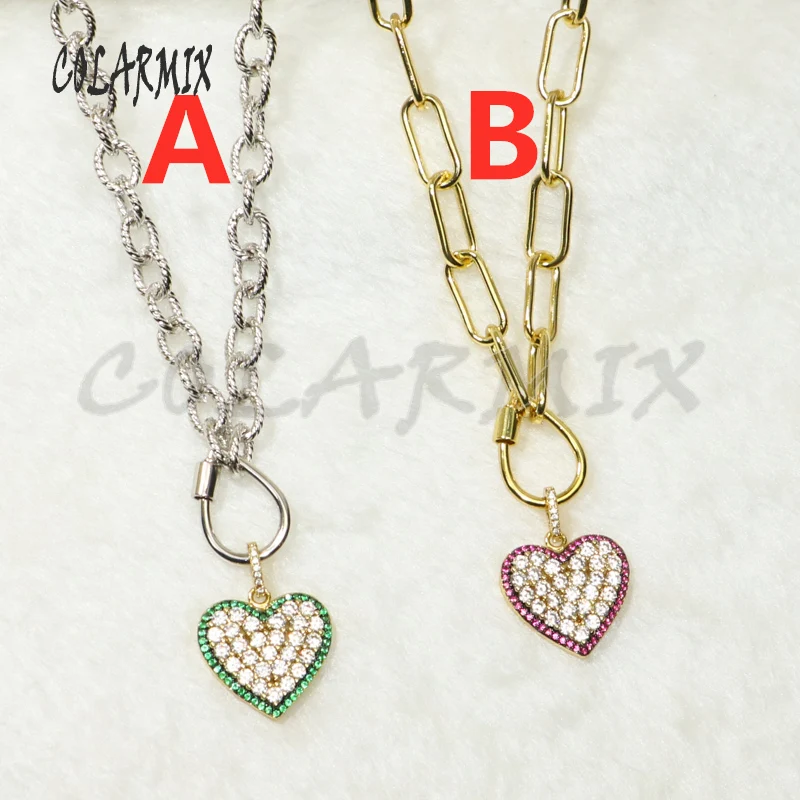 

3strands mix colors Heart pendants necklace link necklace keep color quality zircon pendants accessories gift for women 50379