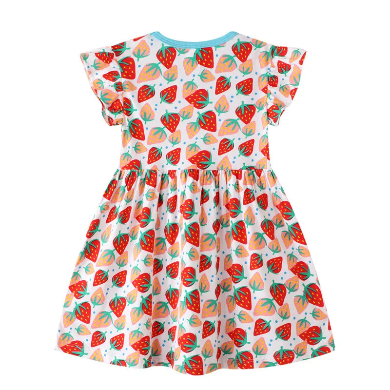 

Jumping Meters Summer New Short sleeve Cotton Dress Kids Girls Clothes Children kids girl Cute Strawberry Print dress Dresses