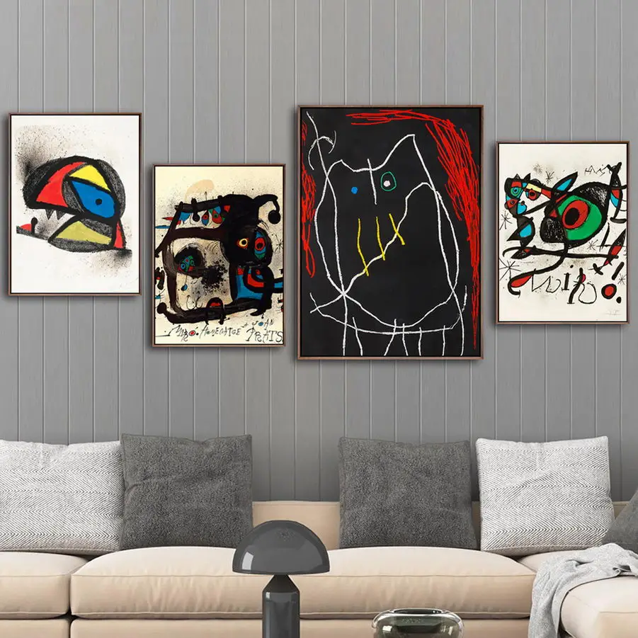 

Canvas Printed Home Decoration Painting Wall Art Modular Spanish Joan Miro Modern Nordic Style Poster Pictures For Children Room