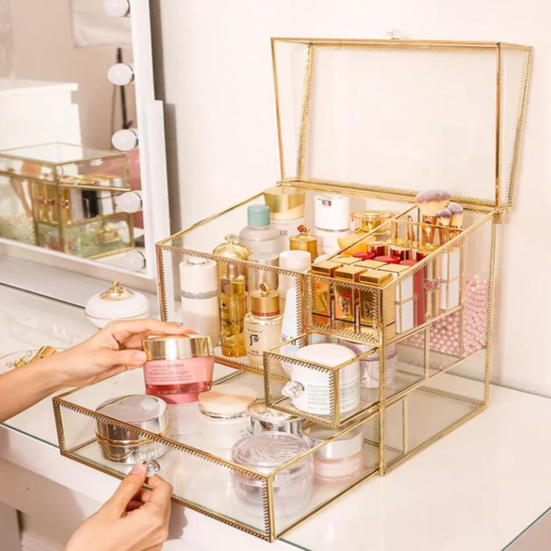 Косметическая коробка для хранения с откидной крышкой органайзер макияжа