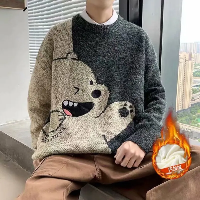Мужской свитер с круглым вырезом медведем мужской повседневный осенне-зимний
