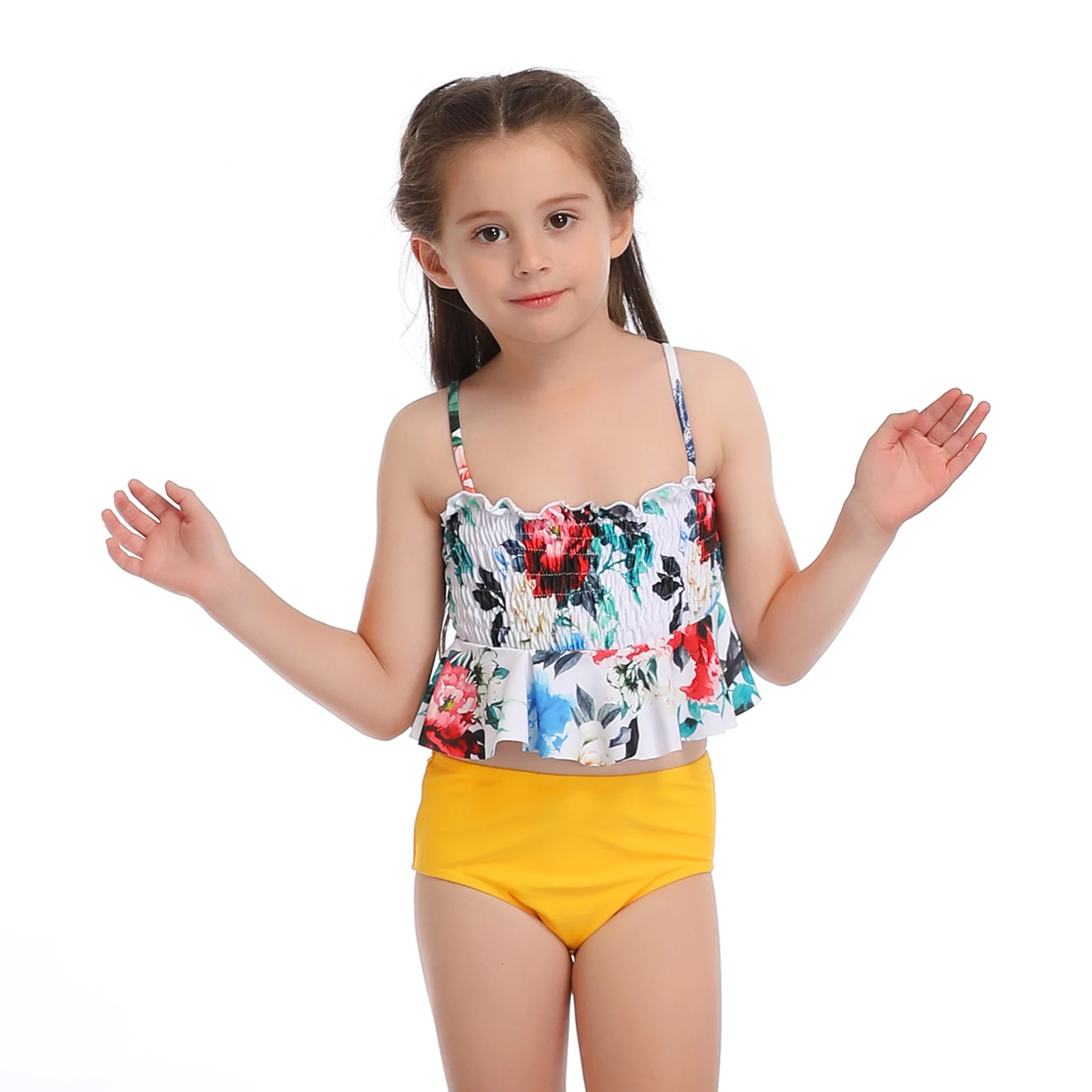 Летний комплект бикини для маленьких девочек из 2 предметов плиссированный