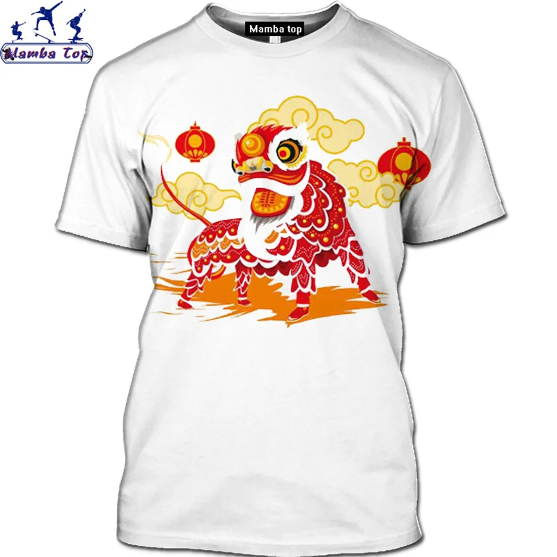 Mamba Top NEW 3D Printing T-Shirt  Lion Dance Print T-Shirt  Cartoon Animal Lion Shirt Hip-hop Lion Dance Top Casual Mens Shirt