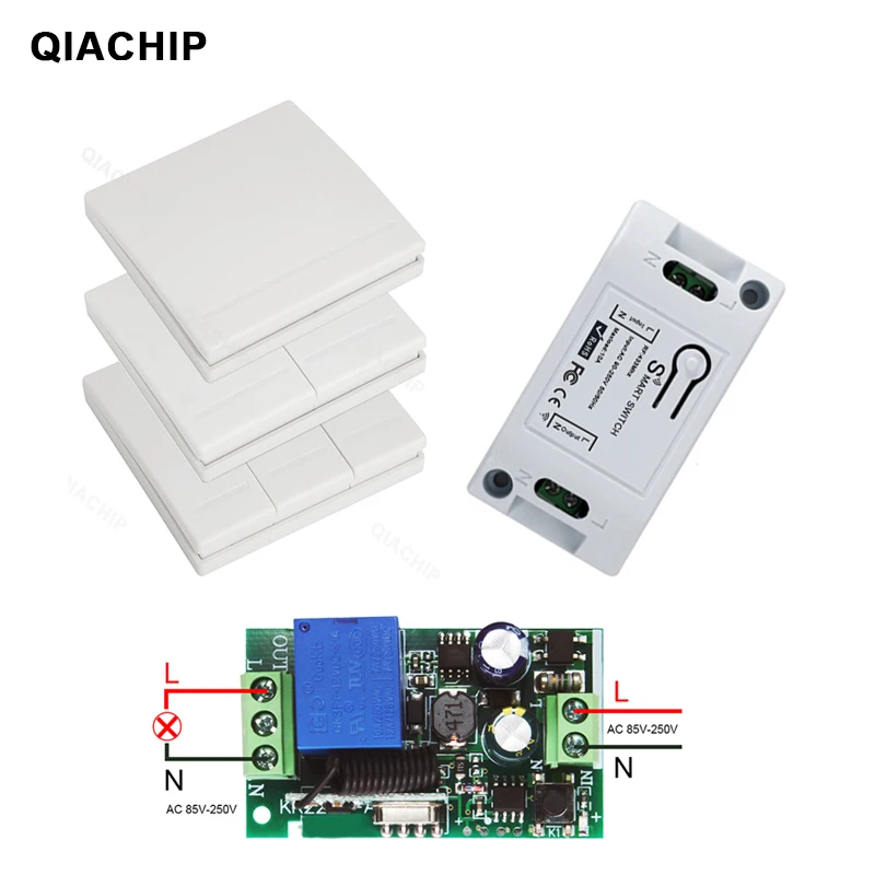 Купи QIACHIP 433 MHz AC 85V 110V 220V 1 CH Wireless Remote Control Switch Receiver Relay Module LED Light Lamp Controller 433.92 MHz за 206 рублей в магазине AliExpress