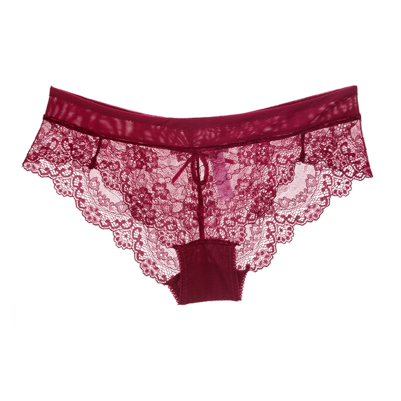 

Sexy Mousse Brand Mid-rise Sexy Briefs Women Hollow out Floral Panties Thongs Lace