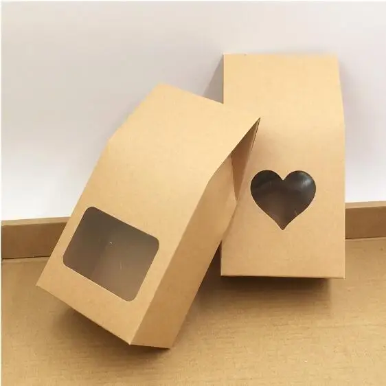 

30Pcs Standing Up Paper Box With PVC Heart Shape Window For Gift Present Packaging Box Handle Bag Kraft Paper Box Decorations