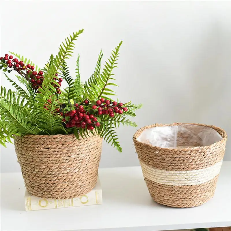 1pc Handmade Rattan Straw Flowerpot Container Green Potted Plant Holder Storage Basket Home Garden Decoration | Дом и сад